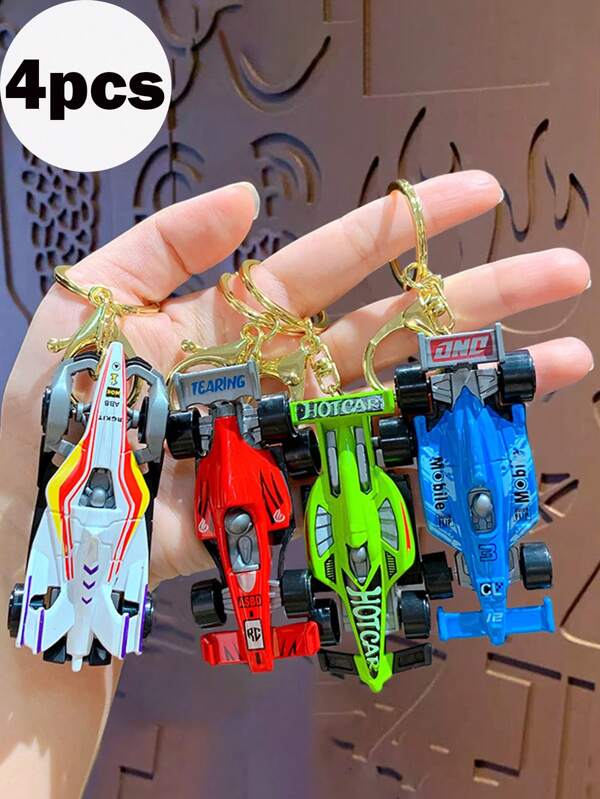 4pcs/2pcs/1pc Creative Cartoon Mini Alloy Formula Car Model Keychain, Bag Charm Car Accessories Cute Goth Y2k