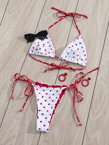Ensemble de bikini tankini d'été sexy avec imprimé à pois et pièces rapportées, nœud au cou