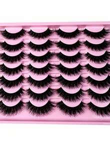 New 14pairs Lashes 3D Mink Eyelashes Thick 8D Fluffy Soft Eyelash Extension Natural False Eyelashes Halloween Cosplay Manga Cat False Lashes Makeup Mink Eye Lashes - 黑色 - 查看 3