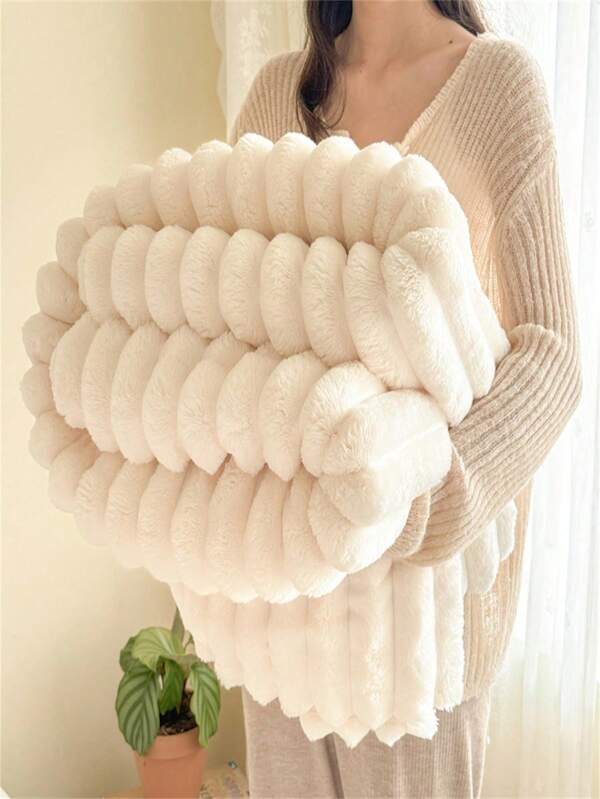 1pc Solid Color, Striped And Plaid Soft Warm Wool Blanket, Suitable For All Seasons Room Decoration, Cozy Women Gift Blanket, Machine Washable, Modern Versatile Soft Throw Blanket For Home Decor, Bedroom, Sofa, Travel, Office