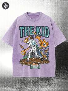 230g Washed, Baseball Legend Print Men's Summer T-Shirt, High-Quality Wax Printed Cotton All Season Casual T-Shirt, Suitable For Street And Outdoor Activities, Holiday Gifts, Perfect Gift - 紫色 - 查看 1
