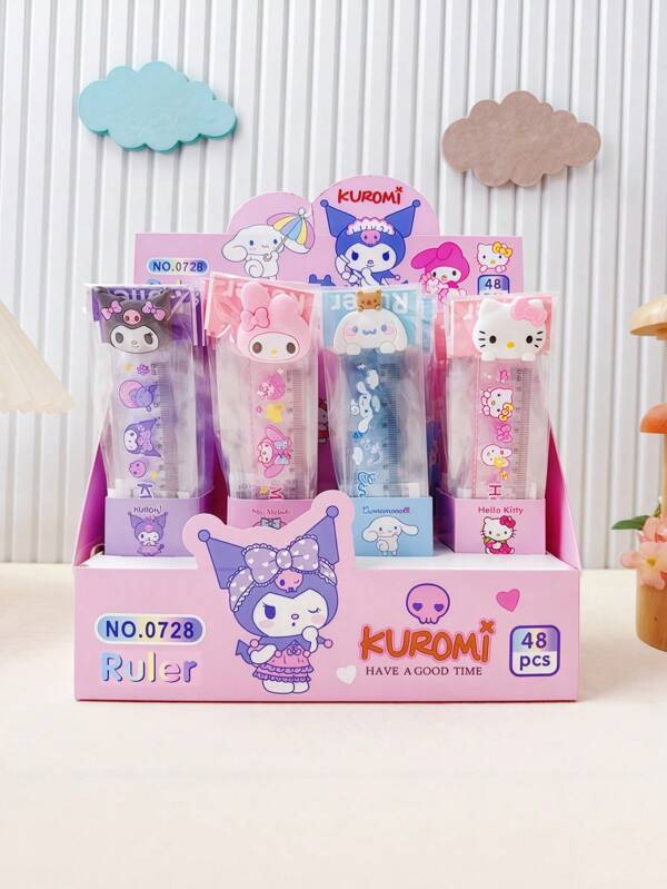 Sanrio 1 Stück Sanrio Hello Kitty Lineal kreatives Schüler süßes Farbverlauf Linealer Lesezeichen, schönes 3D Lockenwickler Design, kann Linien zeichnen, wellige Linien, multifunktionales verstärktes farbiges Lineale tragbares Messwerkzeug, geeignet für Schule, Büro und Zuhause, mit klaren Abschlüssen und leicht lesbarem Design