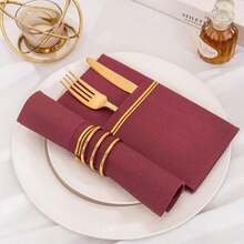 100PCS Burgundy Red Paper Napkins With Built-In Flatware Pocket - Burgundy Red And Gold Prefolded Cloth Like Disposable Napkins - Heavy-Duty Linen-Feel Dinner Napkins For Christmas & Party - Burgundy - View 9