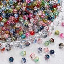 8mm Round Glass Cracked Glitter Beads - Assorted Colorful Loose Spacer Beads, Suitable For Handmade Jewelry, DIY Bracelet, Necklace, Watch Parts, Jewelry Stringing, Charm Bracelet Components, Cracked Texture Beads, Decorative Jewelry Accessories