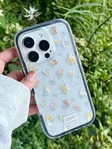 Bunnies 2-in-1 süße kleine Kaninchen & Blumen Design Handyhülle, weiche transparente Schutzhülle geeignet für iPhone 16 Pro Max, 15, 14 Pro, 13 Pro