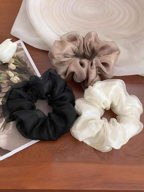 3pcs/1pc Double Layer Mesh Hair Scrunchies, Hair Ties, Scrunchy For High Ponytail, Scrunchy Hair Ties, Hair Bobbles