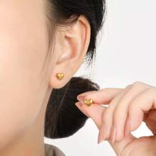 Sweet Style Versatile Heart-Shaped Stud Earrings For Women, Gold Color Small Unique Heart Design Titanium Steel Plated Jewelry