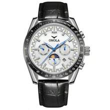 ONOLA Reloj mecánico totalmente automático de ONOLA 6835 con estilo de lujo ligero, con diseño de sol, luna y estrellas, exhibición luminosa de la hora mundial, numerales romanos y ajuste de fecha/hora. Es un reloj de alta calidad para negocios y ocio, adecuado como un regalo elegante para uso diario y ocasiones formales, y un durable reloj de tiempo