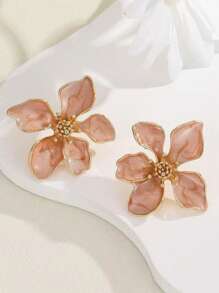 1 Pair Oil Drip Flower Stud Earrings, Elegant Women's Versatile Earrings For Vacation, Festivals