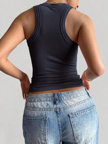 GAOVOT Women's Y2K Sexy Basic Casual Sports Homewear Square Neck Top - Dark Grey - View 2