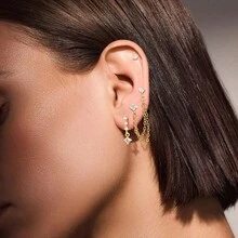 3 đôi hoa tai xỏ khuyên thời trang hình hoa bốn cánh cho nữ, thép không gỉ mạ vàng 18K và dây chuyền đồng, trang sức sang trọng cho ngày lễ tình nhân, mẹ, mẹ, ngày của mẹ, quà tặng - Bộ 3 bông tai - Xem 2