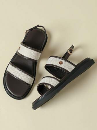 女士厚底扣带凉鞋，拼色复古度假波西米亚露趾防滑舒适，春夏新款复古风厚底平底透气不累时尚户外沙滩，巧克力棕色糖果色运动休闲鞋2025春秋，圆头运动休闲系带罗马凉鞋