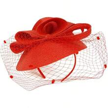 Derby Fascinators Women High Tea Party Hat Wedding Cocktail Flower Headware With Mesh And Feathers - Z-f0271-red - View 6