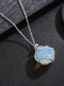 Colar com moldura de cristal prateado, moldura de cristal vazia, metal a granel, gaiola de pedra de aço inoxidável, corrente de pedra preciosa ajustável e intercambiável para fabricação de joias, colar faça você mesmo