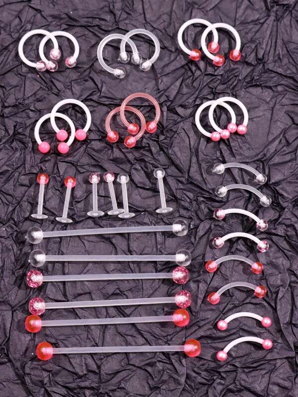32pcs Stylish Unique Niche Creative Hip-Hop Punk Mixed 3-Color Pierced Lip Ring, Brow Ring, Cartilage Ring Set, Versatile For Daily Wear, Party, Holiday
