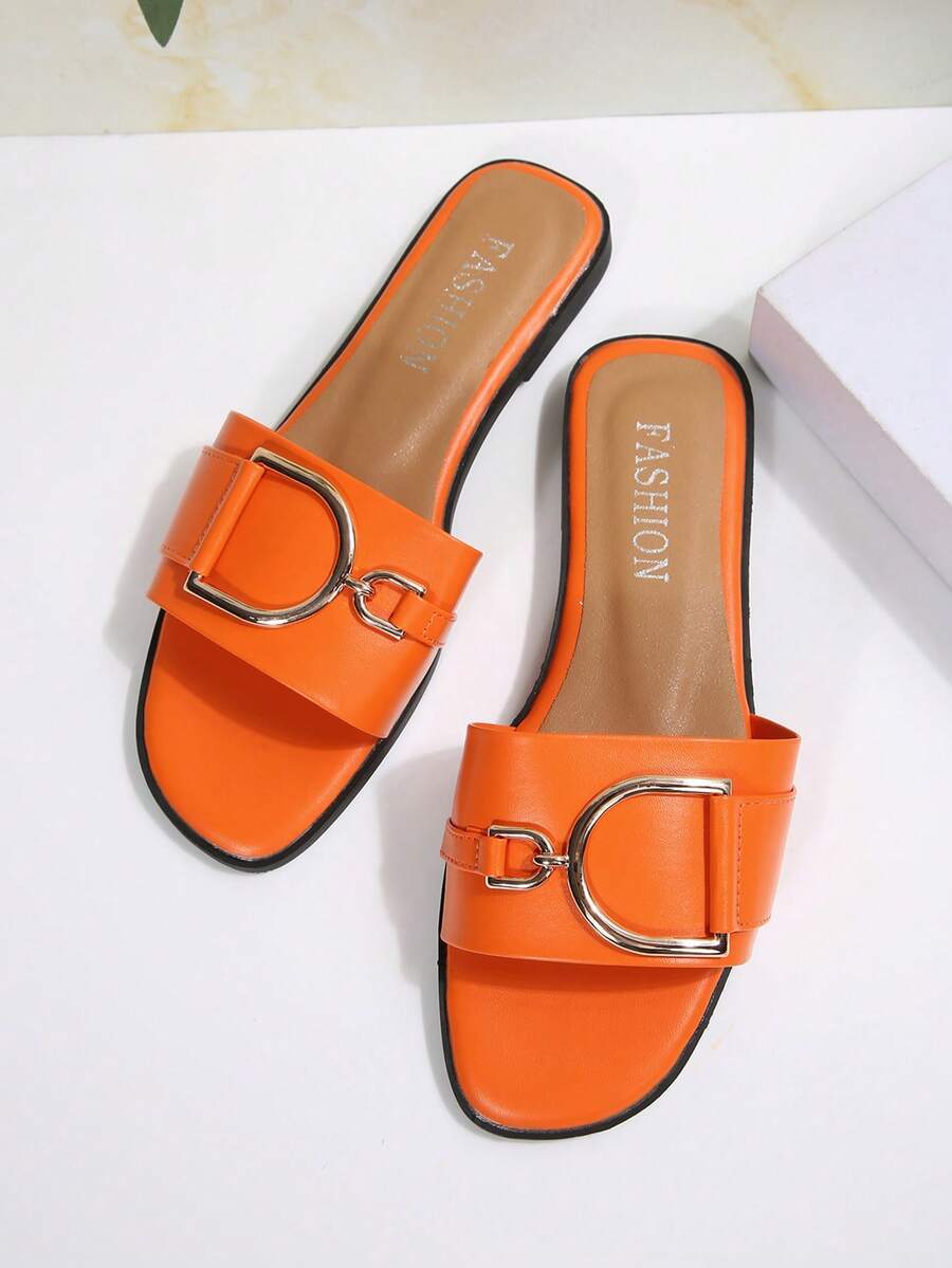 Sandale plate la modă pentru femei, cu decor elegant cu cataramă, pantofi casual de vară