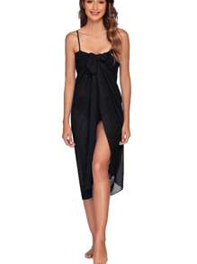 1pc Chiffon Long Sarong Robe, Beach Wrap Shawl, Bikini Cover Up, Casual Solid Color Beach Scarf