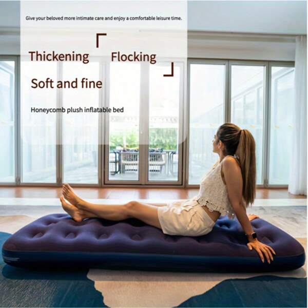 Inflatable Mattress, Portable Foldable Plush Sleeping Pad, Suitable For Camping, Hiking And Outdoor Activities, Home Use And Guests, Adult Single (Pump Not Included)