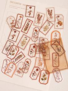 30 Stücke PET Pflanzendekoration Aufkleber, Vintage Rahmen Aufkleber, Pflanzen & Blumen Dekor Aufkleber, transparente wasserfeste DIY Sammelalbum Dekoration Aufkleber Schulmaterial, Schulanfang