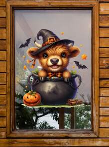 1 Stück Halloween Fenstersticker, Cartoon Tier Wohnzimmer Sticker, Hase und Kalb Schlafzimmer Sticker, süßer Stil Türsticker, Heimdekoration