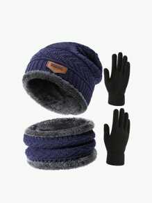 3 peças/Conjunto Gorro Minimalista Tricotado Unissex, Touca, Luvas Aquecedoras de Mão e Máscara Facial, Adequado para Uso Diário no Outono/Inverno e Esportes ao Ar Livre como Caminhada, Esqui, Ciclismo Acessórios de Inverno