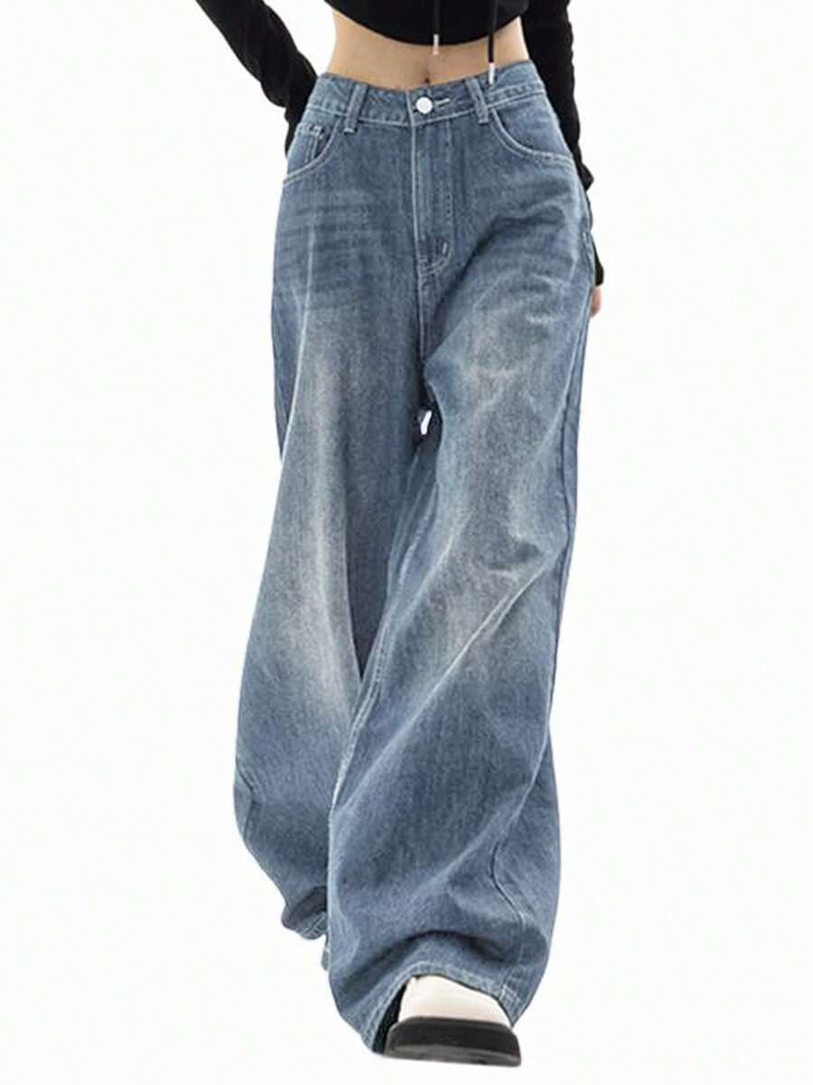 Jeans For Women Wide Leg Baggy Jeans High Waist Y2K Cargo Pants Casual Loose Boyfriends Trousers Vintage Streetwear - 淺色水洗藍 - 查看 1