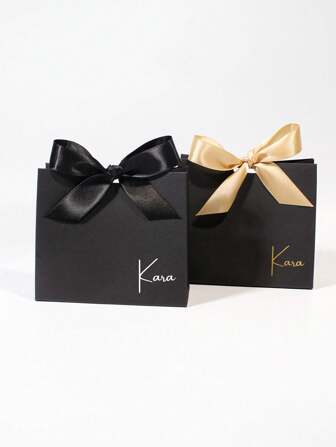 10/50pcs Custom Black Gift Box With Ribbon And Personalized Name Print, Elegant Party Favor Box For Wedding, Birthday, Business Events, Bridesmaid Proposal, Luxury Packaging For Treats And Small Gifts, Stylish Design, Easy To Assemble, Perfect For Gifting Moments