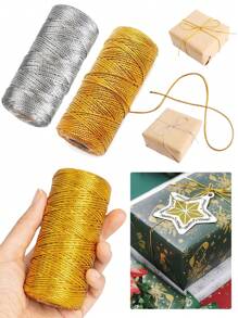 100 m/328 pi Ficelle de boulanger métallique, corde d'emballage cadeau or et argent, corde de décoration pailletée métallique, parfaite pour Halloween, Noël, Thanksgiving, l'emballage de cadeaux, les bricolages DIY, les étiquettes, la couture