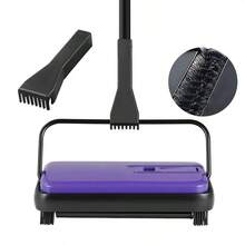 Carpet Sweeper, 6.7 In Sweeping Paths, Floor Sweeper Manual Non Electric, 300 Ml Dustbin Capacity With Comb For Home Office Rugs Hardwood Surfaces Wood Floors Laminate, Cleans Dust Pet Hair - 紫色 - 查看 8