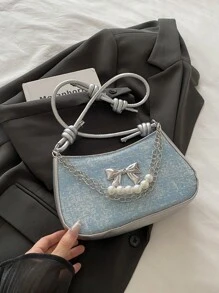 Bolso con hebilla decorativa y correa para el hombro con cadena, conjunto de bolso cruzado pequeño/mediano y billetera, bolso hobo de moda callejera adecuado para compras, citas, regalo para adolescentes, estudiantes universitarias, trabajo, negocio, ir y venir
