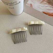 2pcs/Set Solid Color Casual Claw Clip Bowknot Bangs Hair Clip, Side Bangs Hairpin Headwear, Non-Slip, Claw Clips, Hair Claws, Clips For Hair, Hair Slide, Hair Barrettes