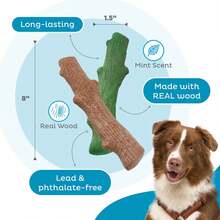 Outward Hound Dogwood Wood Durable Dog Chew Toys, Real Wood &Amp; Calming Hemp, 2-Pack, Medium