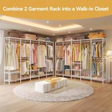 H5 Extra Large Heavy Duty Clothes Rack, Wire Garment Rack,Large Wardrobe Closet, Freestanding Closet Rack For Hanging Clothes, Clothing Rack With Adjustable Shelf, 93.3" Lx15.7 Wx75.4 H,White - White - View 6
