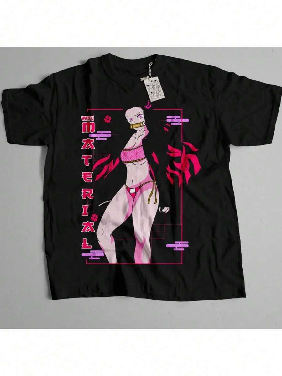 Anime-Shirt, Manga Otaku, Japanese Anime Tee, Cute Manga Design, Anime Graphic Shirt, Casual Wear|Bohemian Style|Glossy Finish - 黑色 - 查看 1