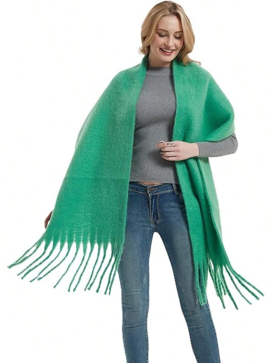 Bufanda cálida de invierno Wander Agio, pashmina larga, chales y envolturas grandes para mujeres, bufandas de manta grandes sólidas - Fruta Verde 9 - Ver 1
