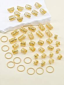 50 件/套金色太阳混合设计头饰和发饰，时尚嬉皮风格，适合女性和女孩，夏季海滩装饰发夹