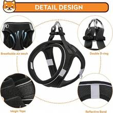Dog Harness With Leash Set, No-Pull Step-In Reflective Pet Harness With 1 Leash Clips, Adjustable Soft Padded  Dog Vest Small Medium Large Dogs, Cats(Bright Red, XXXSmall)8GGY - 黑色 - 查看 11