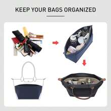 手提包收纳内胆包，多口袋毛毡手提包收纳袋，拉链收纳袋，内衬袋，返校必备 - 藍色 - 查看 3