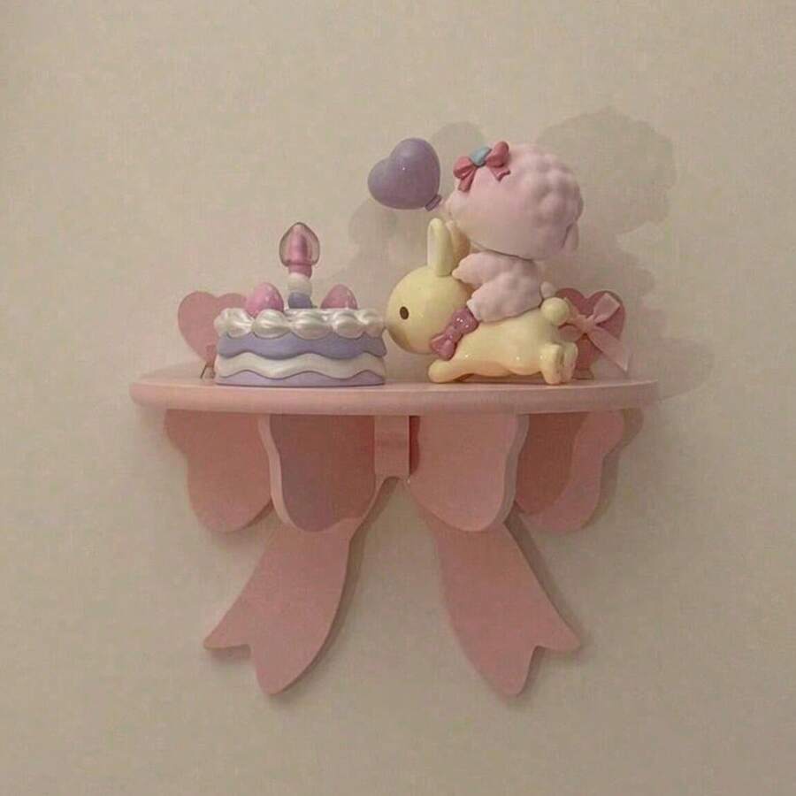 1pc Bedroom Wall Decor Storage Rack, Wall-Mounted Decorative Item, Cute Bow Accent, Suitable For Girl's Room