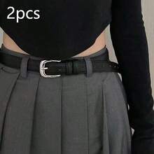 女士简约而优雅的闪亮银扣皮带，适合学生和青年装饰，韩式秋季，秋季，万圣节 - 針扣 - 查看 16