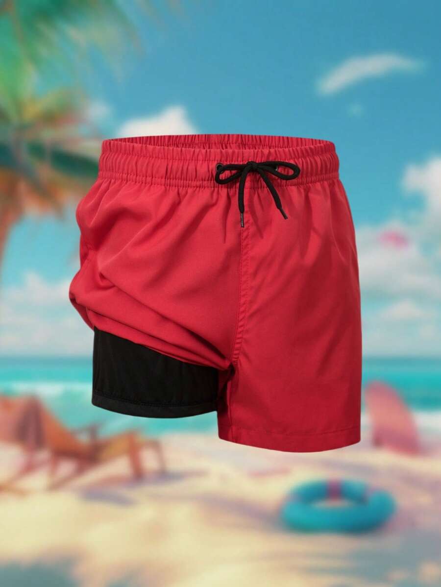 Shorts de baño para niño con cintura de cordón y unicolor