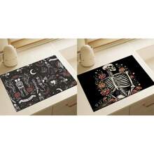 1 pieza Estera de secado para cocina con estampado de calavera y rosa, súper absorbente para ocultar manchas, con respaldo de goma, almohadilla multiusos para cafetera, encimeras, platos, absorbe el agua rápidamente