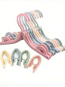 10个装可折叠旅行衣架，轻便塑料衣架，便携式折叠旅行衣架 - 符合人体工学的节省空间可折叠衣架，耐用塑料衣架，适用于行李箱、衣柜整理和旅行必备品，行李配件，可折叠衣架，轻便衣架（颜色和款式随机） - 彩色 - 查看 3