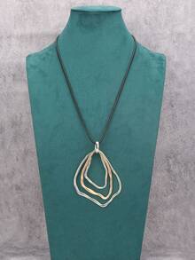 1 Peça Colar Pendente Assimétrico Circular de 7 Camadas Minimalista e Fashion para Mulheres - Amarelo dourado prata branco cor mista - Visão 4