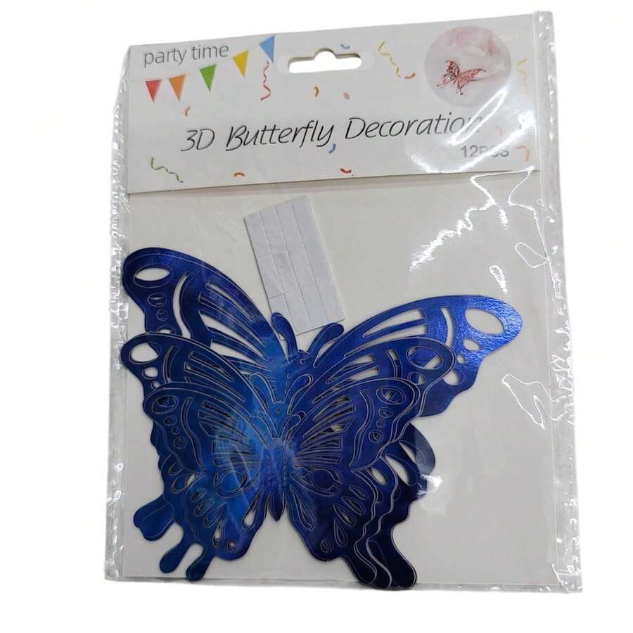 12 3D Holographic Butterflies Decorative Stickers Wall Decor Ornament Balloon Arch Arrangement - Dark Blue - View 1