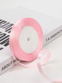 1pc Solid Satin Ribbon, 25 Yards Handmade Fabric Satin Ribbon, DIY Rose Flower Material Silk Satin Ribbon, Color Difference Less Than 3%, For Gift Wrapping, Handicrafts, Hair Accessories, Wedding Decoration, Sewing, Invitations, Bouquets, Christmas, Cake Decoration, Gift Packaging, Wedding And Party Bows, Rose Flower Decor, Gift Wrapping, Luxury Brand: Jewelry Box/Perfume Bottle Wrap Decor, Wedding Aesthetics: Bridal Bouquet/Invitations/Chair Back Decor - Pink - View 5