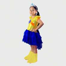 vestido corte de princesa  para las pequeñas con corana tela  de lentejuela transparente - azul/dorado/amarilo - Ver 7