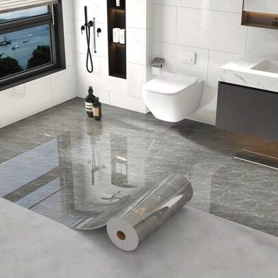 1 rouleau de papier peint adhésif européen rétro épaissi imitation marbre, surface brillante amovible, carrelage de sol autoadhésif en PVC durable et imperméable pour cuisine, salle de bain, antidérapant, convient pour la chambre à coucher, le salon, la salle de bain, la salle à manger, la cuisine, la décoration d'intérieur