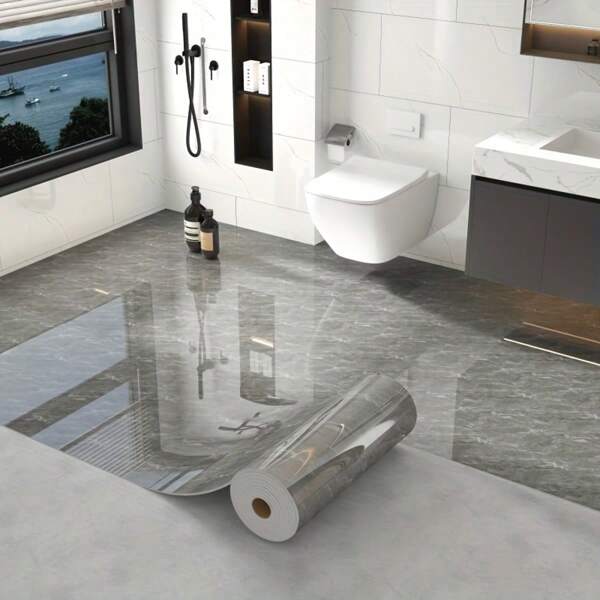 1 rolka zagęszczonej tapety Cycleader European Retro Faux Marble Peel And Stick, zdejmowana błyszcząca powierzchnia, trwała samoprzylepna wodoodporna płytka podłogowa PVC do kuchni, łazienki, antypoślizgowa, odpowiednia do sypialni, salonu, łazienki, jadalni, kuchni, wystroju domu