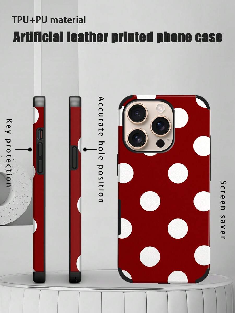 1 Ốp lưng điện thoại in họa tiết chấm bi đen trắng, phong cách tối giản dễ thương theo phong cách Boho của Pháp, in UV, ốp lưng da mềm tương thích với Apple/ Galaxy S24 Ultra, 17 Pro Max/16 Pro Max/12 Pro/13/14 Plus/15 Pro Max/16 Pro Max, 11/13 Pro - Đỏ và trắng - Xem 1